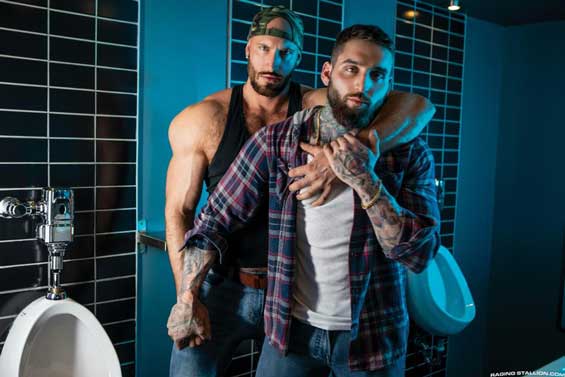 Tony D'Angelo knows that he only has to give one look to Travis Connor in this dimly lit truck stop restroom, and he'll have the burly trucker on his knees and inhaling his cock.