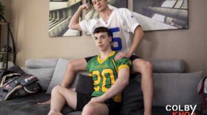It's hard to believe Taylor Reign and Troye Jacobs have not done a ColbyKnox scene together. Today we correct that by putting the two studs in football jerseys, on the studio's sofa.