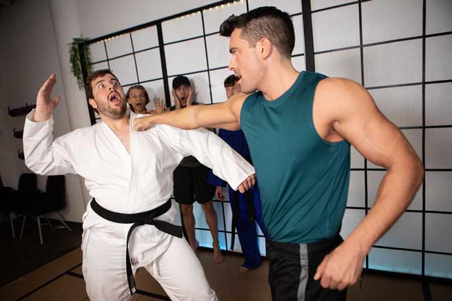 Presley Scott and his buddies show up for their first martial arts class, and Presley's very impressed by hot sensei Finn Harding. Finn tells his class he wants hard strikes and sets them to spar...