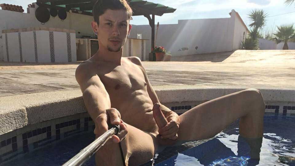 Fit young Xavier is always ready for a good cock stroke session. We're joining the horny British boy and his stiff uncut meat out in the pool, enjoying the Spanish sun while he films himself for all his adoring fans.